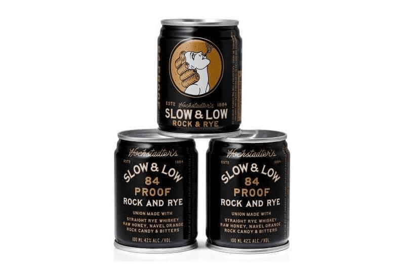 Three stacked 100 ml cans of Hochstadter's Slow & Low Rock and Rye