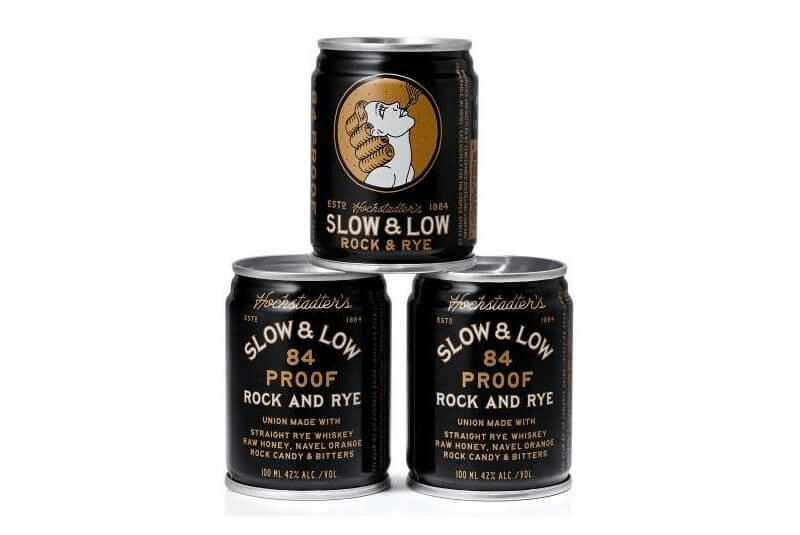 Three stacked 100 ml cans of Hochstadter's Slow & Low Rock and Rye